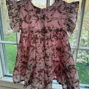 Pink Chicken Kids Casual Dress with Bow Pattern